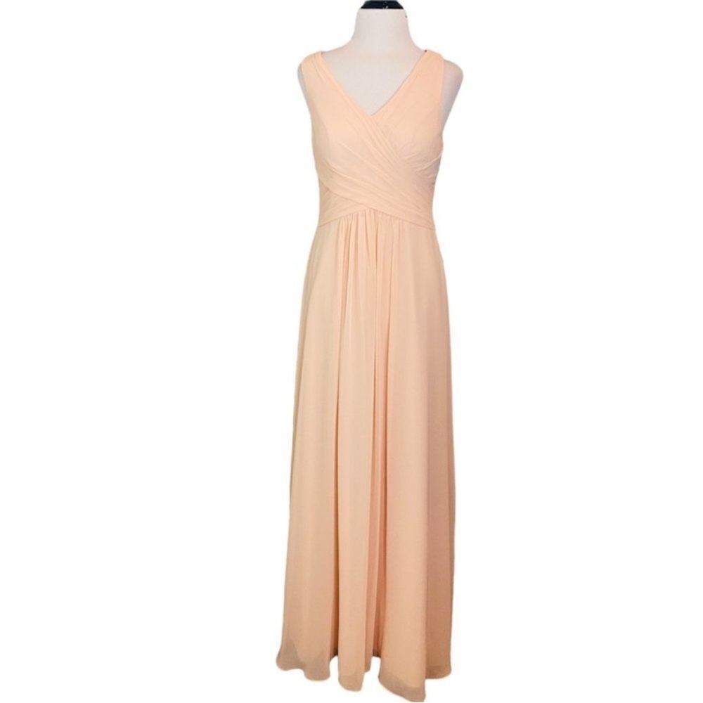 SALE Peach Floor Length Chiffon Gown Classic Elegant Prom Dress Military Ball - Picture 6 of 14